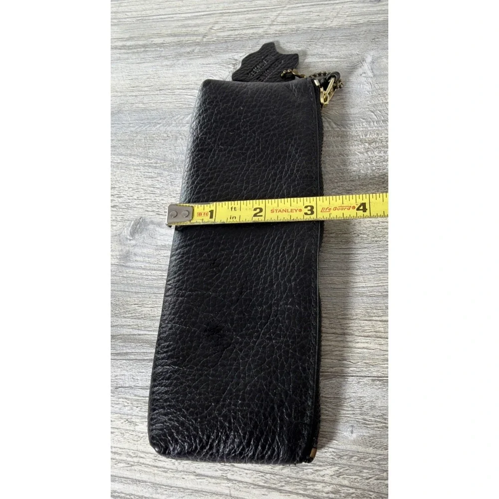 Vintage Black Leather Pencil Case Cosmetic Pouch Bag Zipper Top Closure